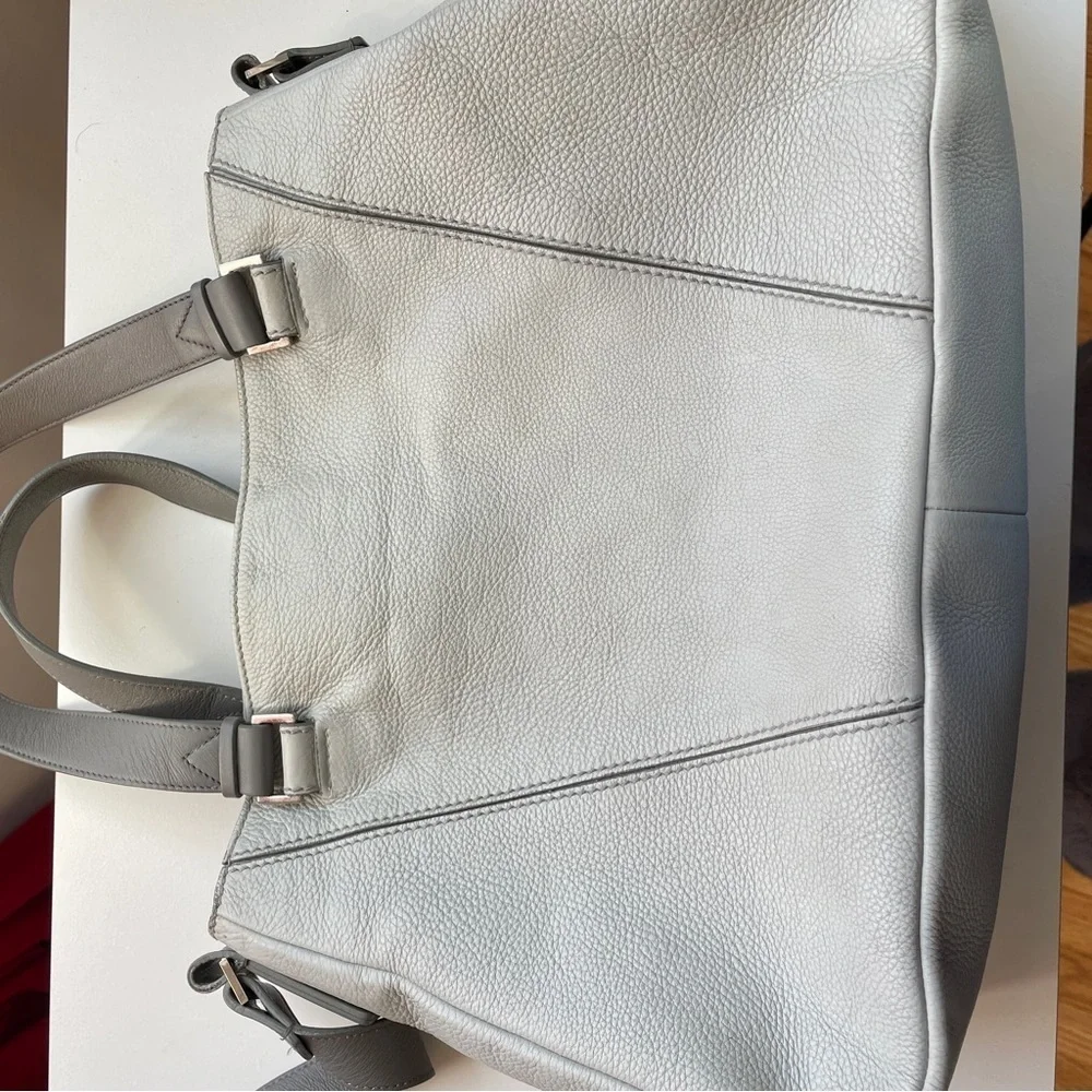 Vince Gray Leather Satchel with Adjustable Strap